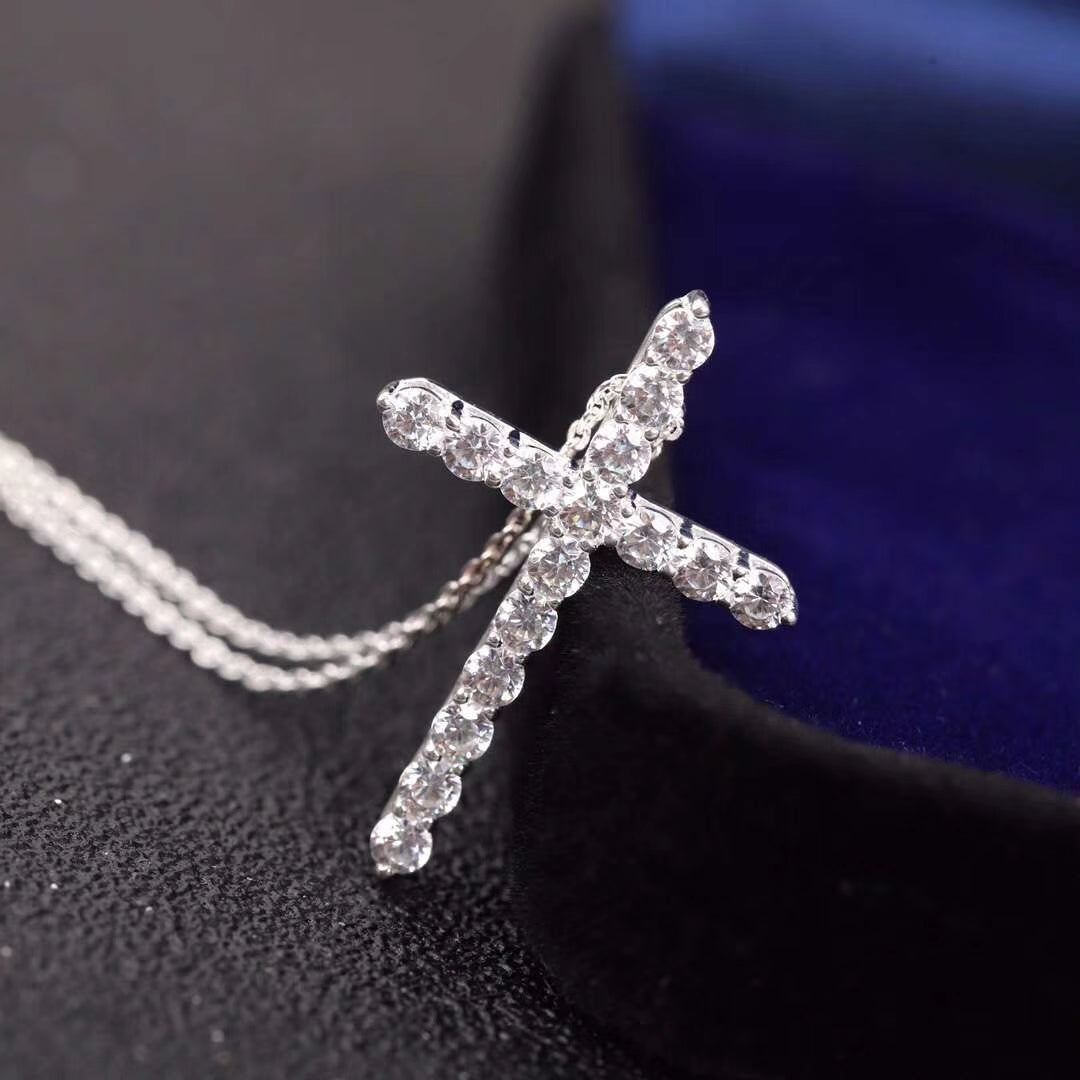TIFFANY MOISSANITE STONE CROSS PENDANT NECKLACE SIMULATED DIAMOND CROSS CHOKER