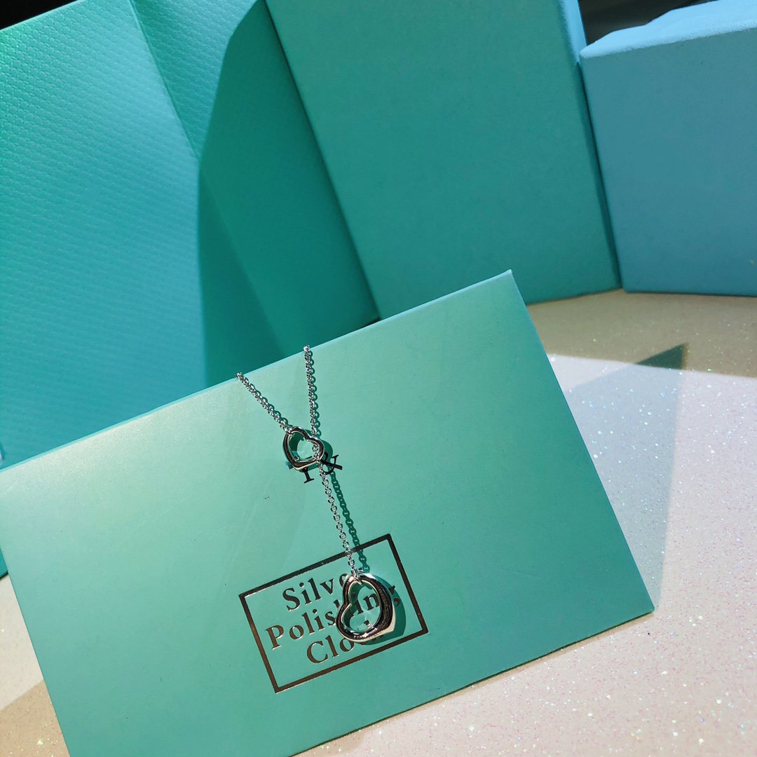 TIFFANY OPEN HEART LARIAT NECKLACE SILVER