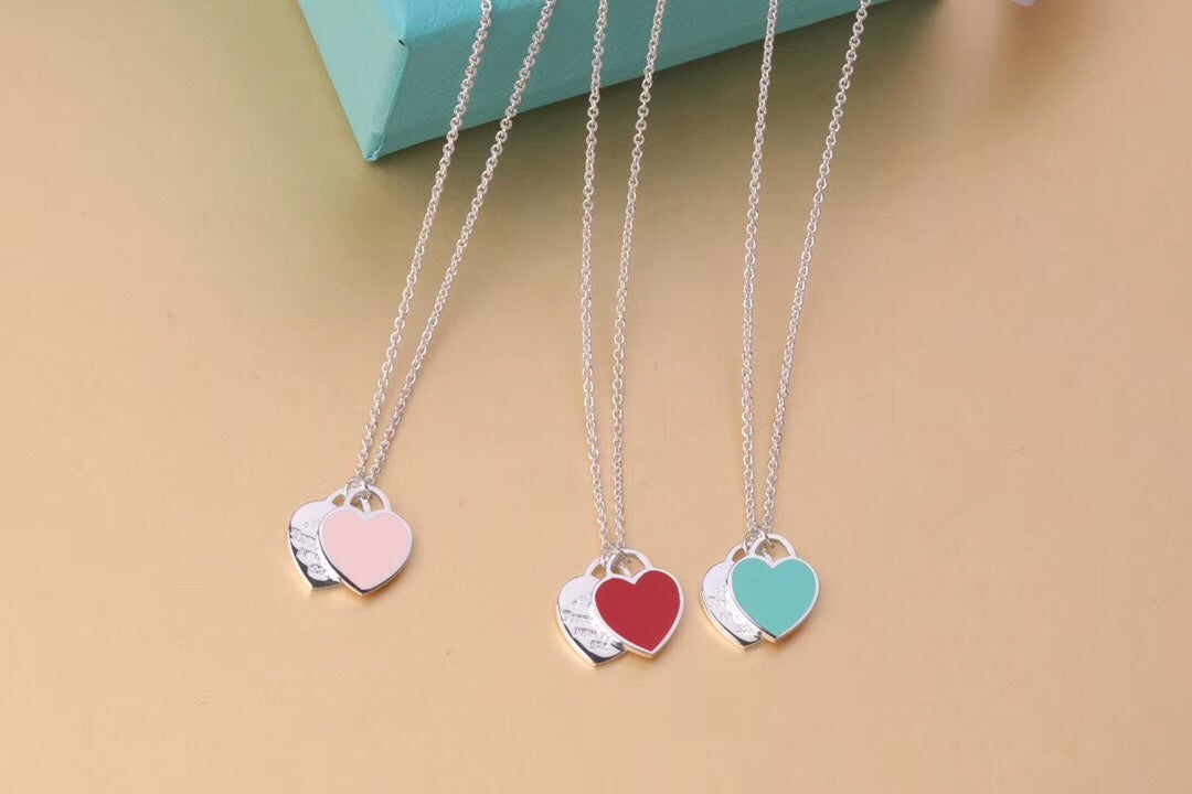 TIFFANY DOUBLE HEART TAG PENDANT SILVER MINI NECKLACE