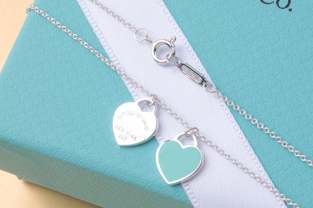 TIFFANY DOUBLE HEART TAG PENDANT SILVER MINI NECKLACE