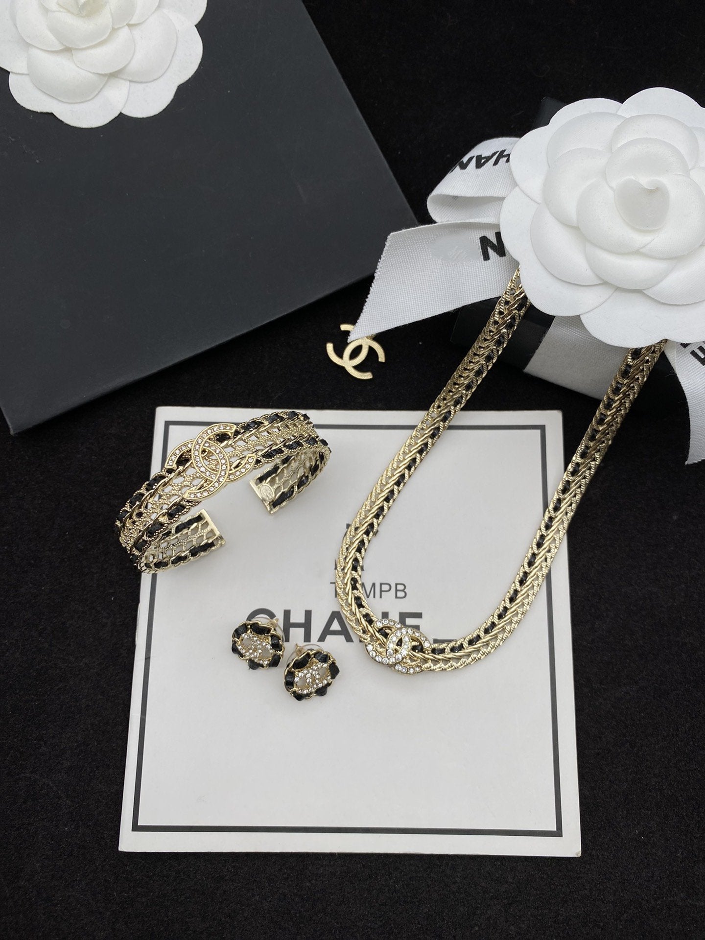 Chanel Black Rope Bracelet Gold Diamond