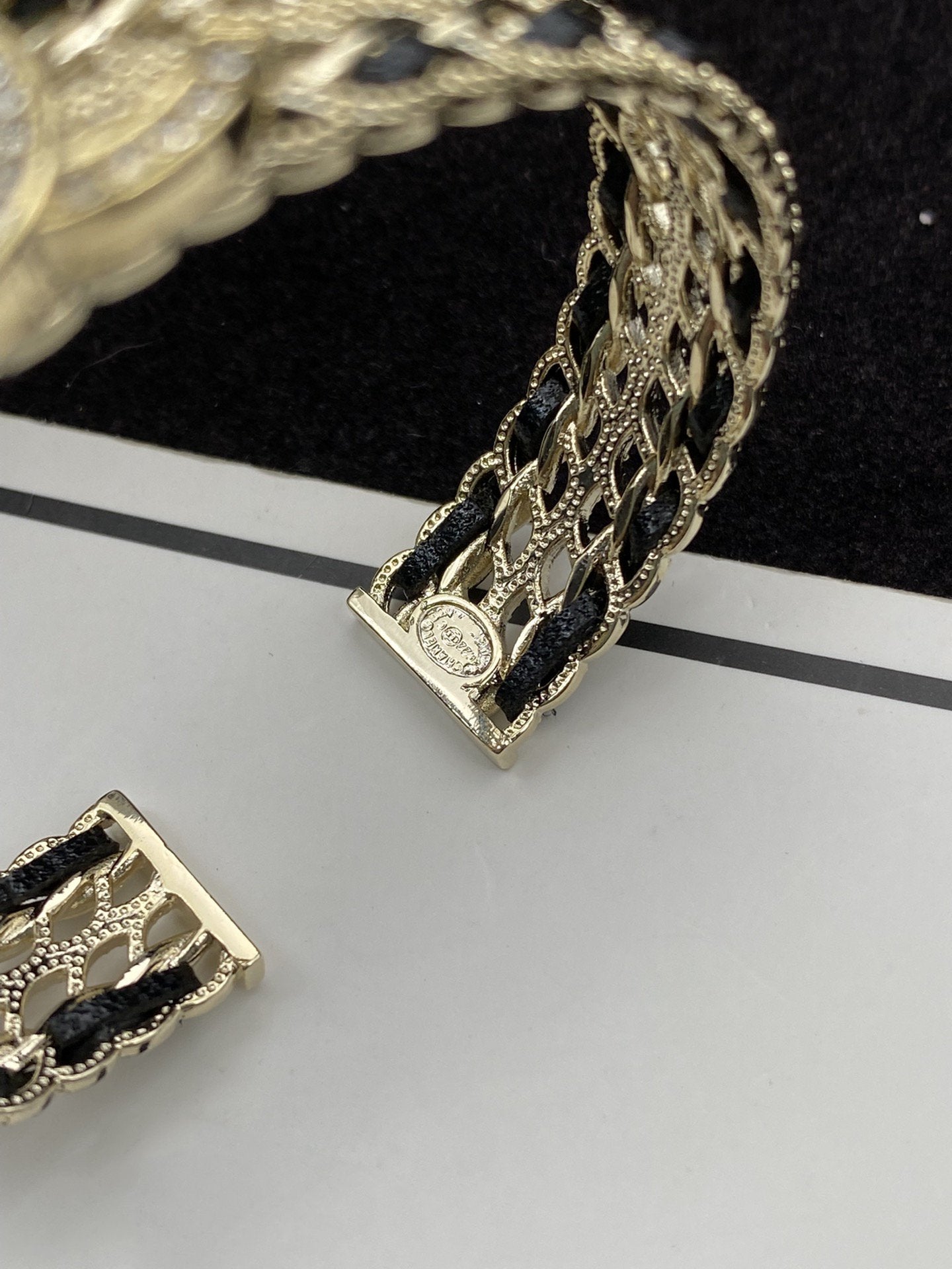 Chanel Black Rope Bracelet Gold Diamond