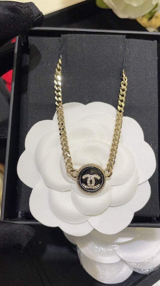 Chanel Double C Onyx Necklace Gold Diamond