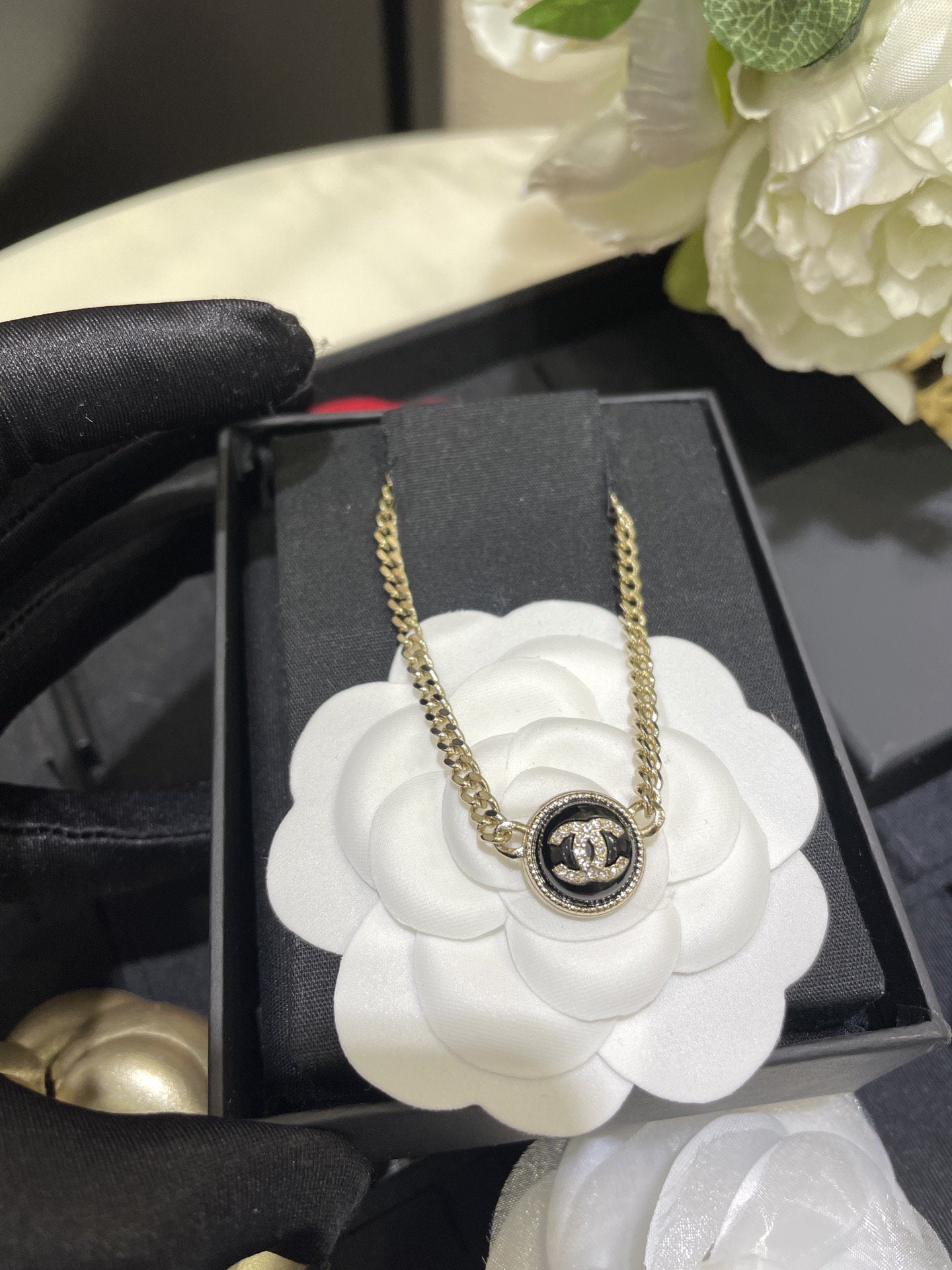 Chanel Double C Onyx Necklace Gold Diamond