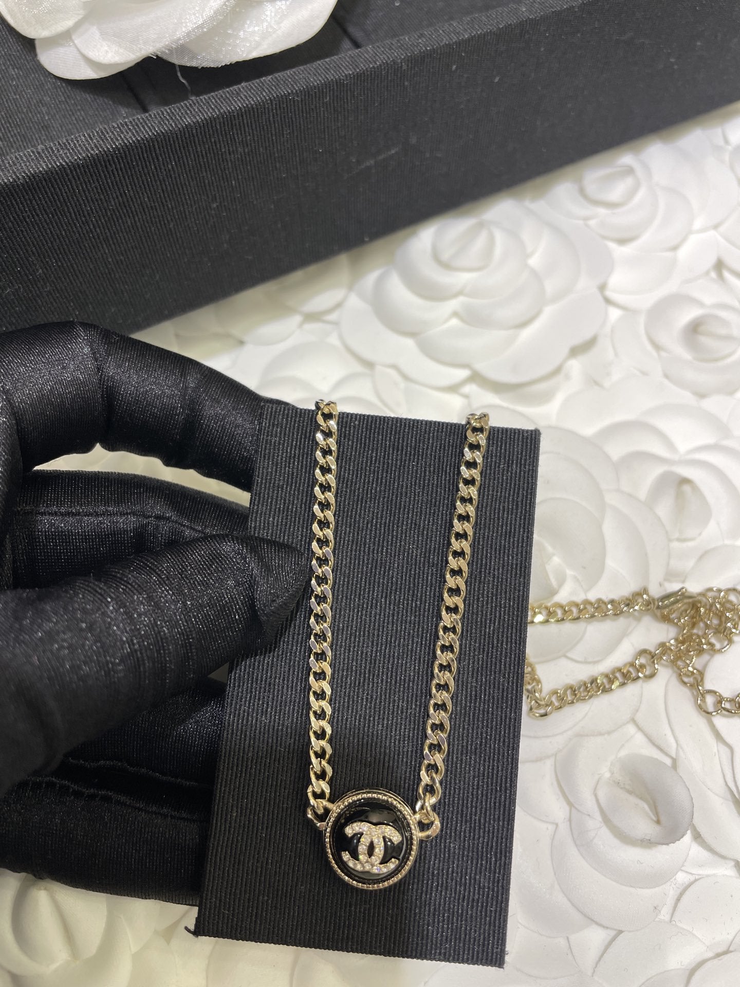 Chanel Double C Onyx Necklace Gold Diamond