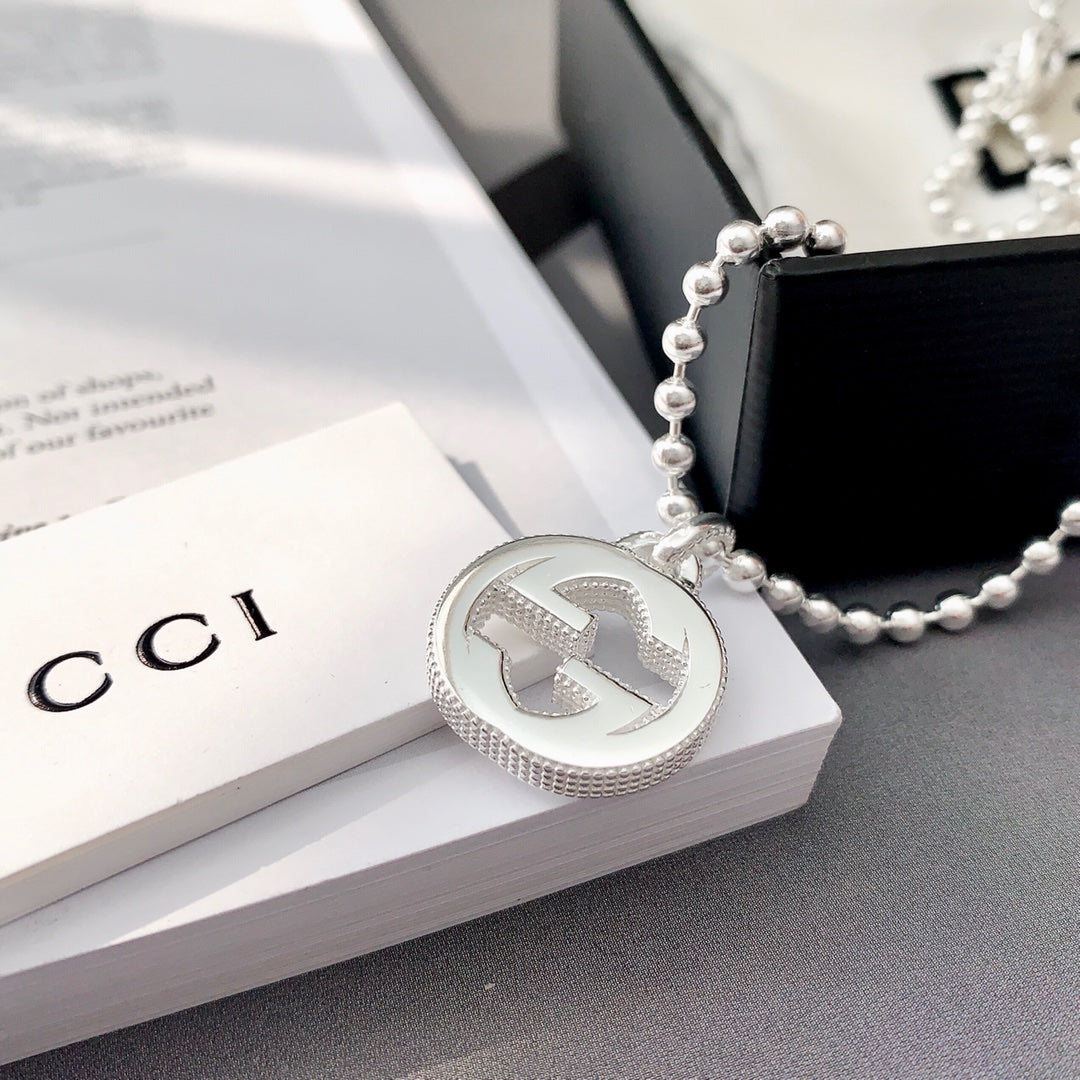 GUCCI INTERLOCKING NECKLACE G PENDANT  STERLING SILVER