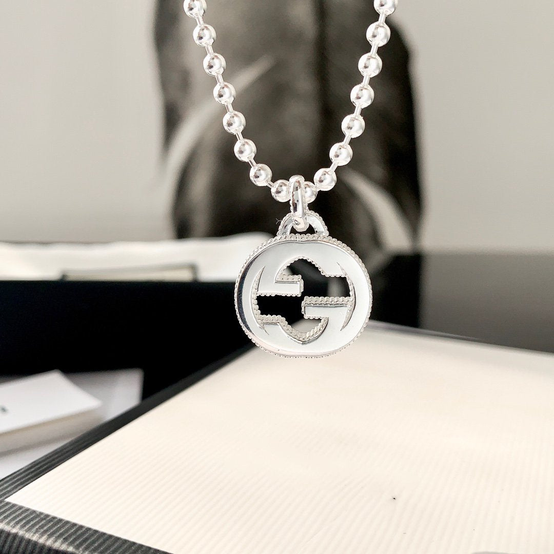 GUCCI INTERLOCKING NECKLACE G PENDANT  STERLING SILVER