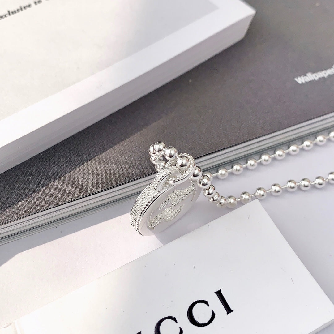 GUCCI INTERLOCKING NECKLACE G PENDANT  STERLING SILVER
