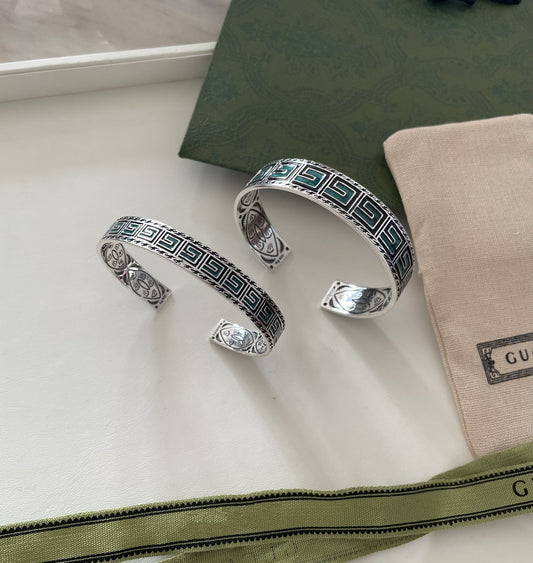 GUCCI G-MONOGRAM STERLING-SILVER & ENAMEL BRACELET