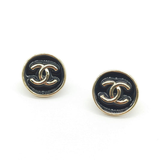 Chanel Double C Black Gold Stud Earrings