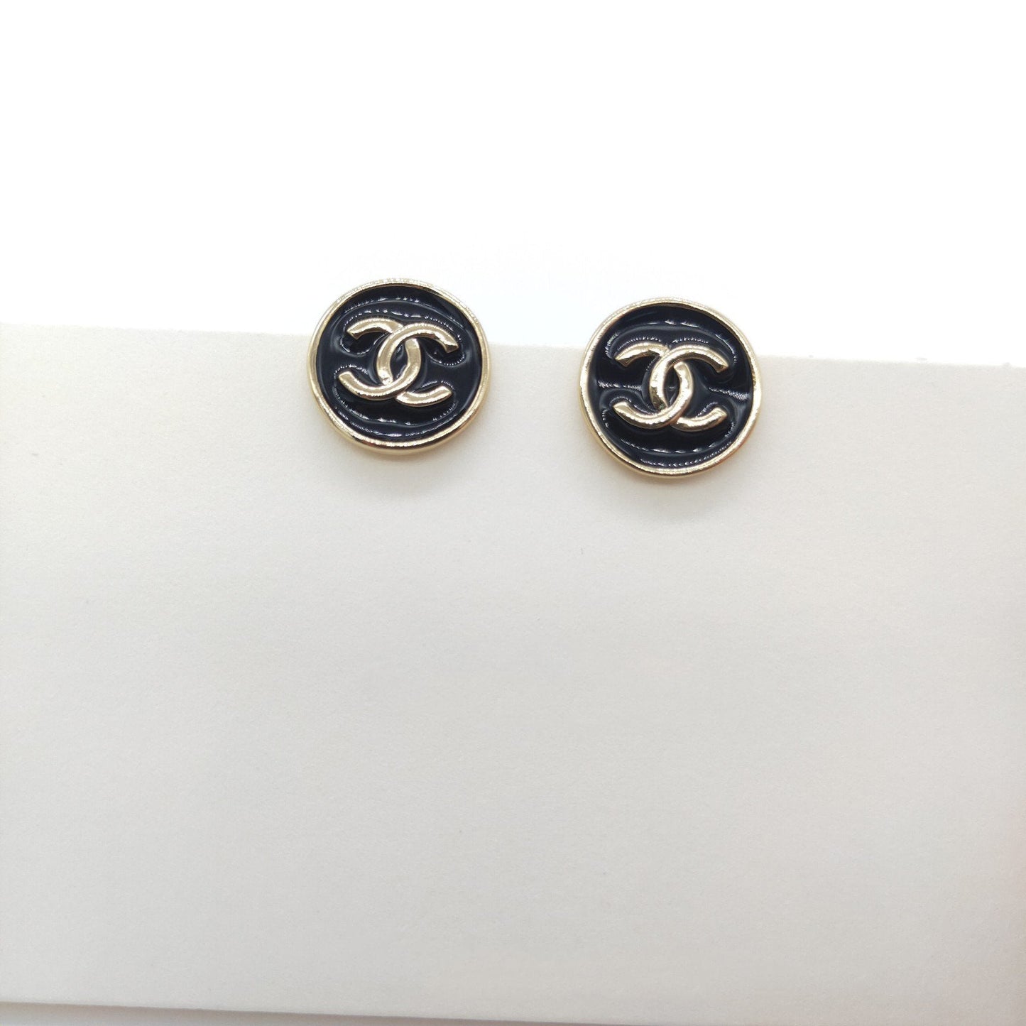 Chanel Double C Black Gold Stud Earrings