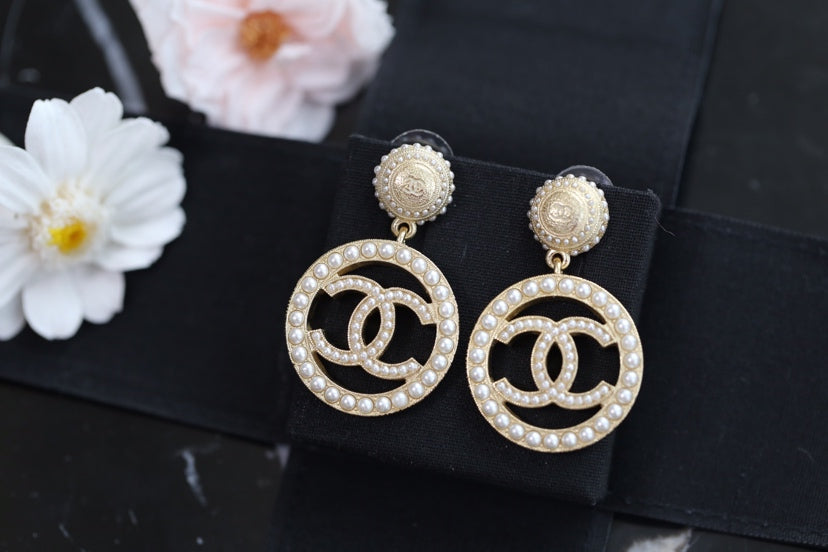 Chanel Double C Pearl Gold Earrings