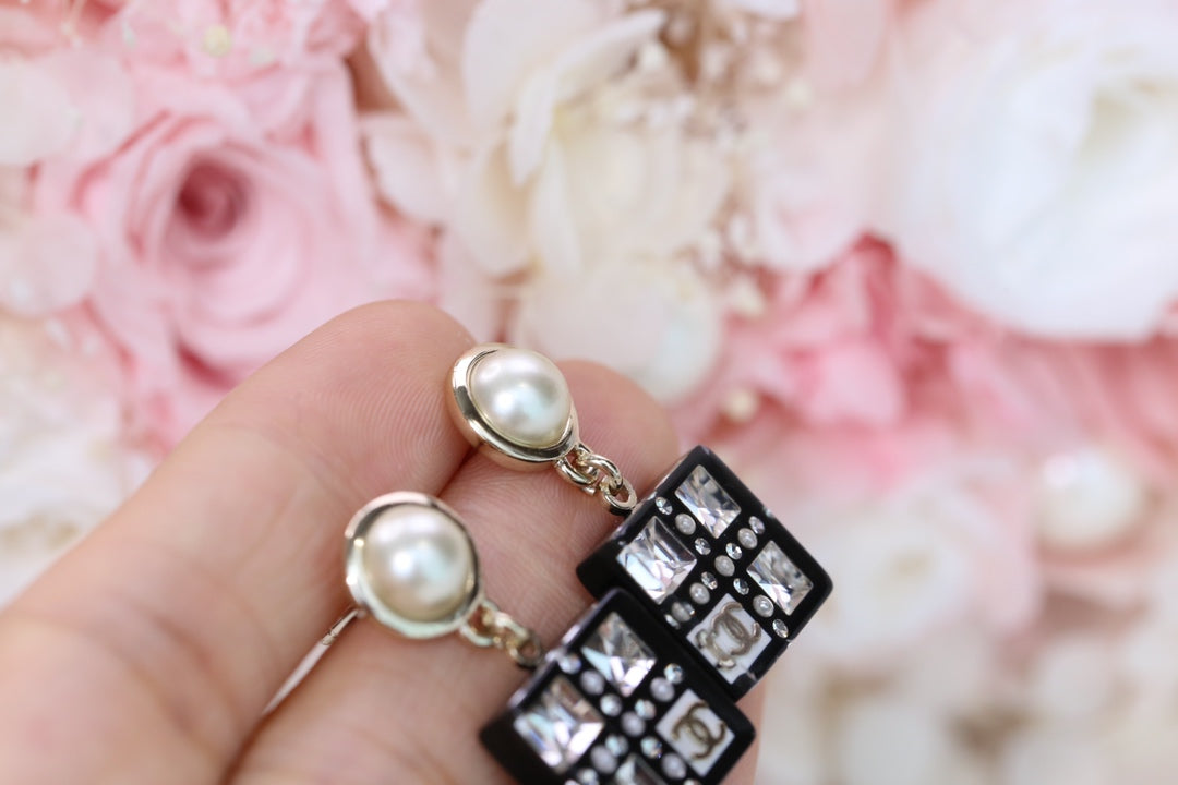 Chanel Double C Pearl Gold Diamond Earrings