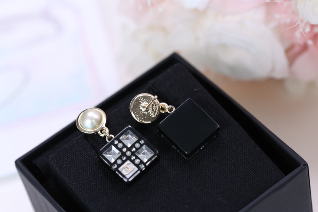 Chanel Double C Pearl Gold Diamond Earrings