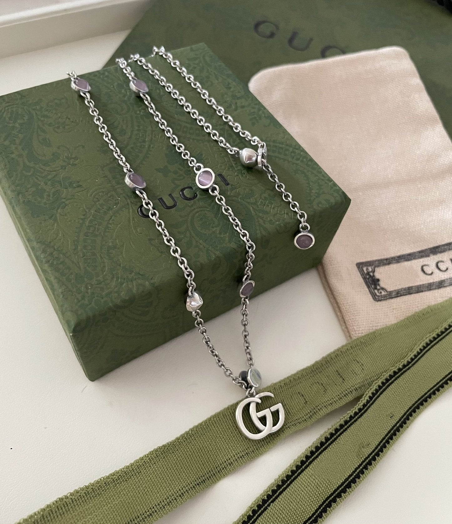 GUCCI GG DOUBLE G MOTHER-OF-PEARL NECKLACE