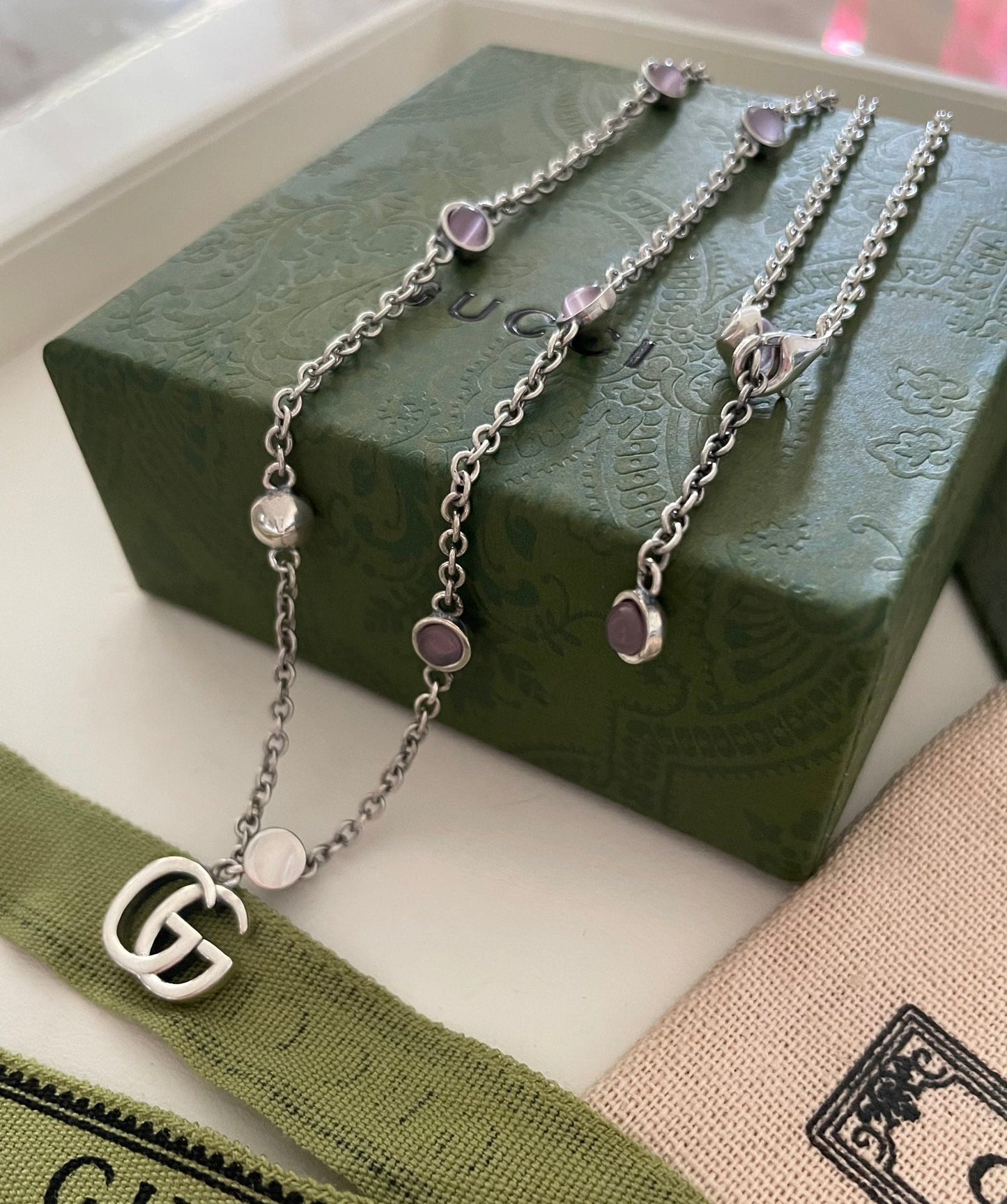 GUCCI GG DOUBLE G MOTHER-OF-PEARL NECKLACE