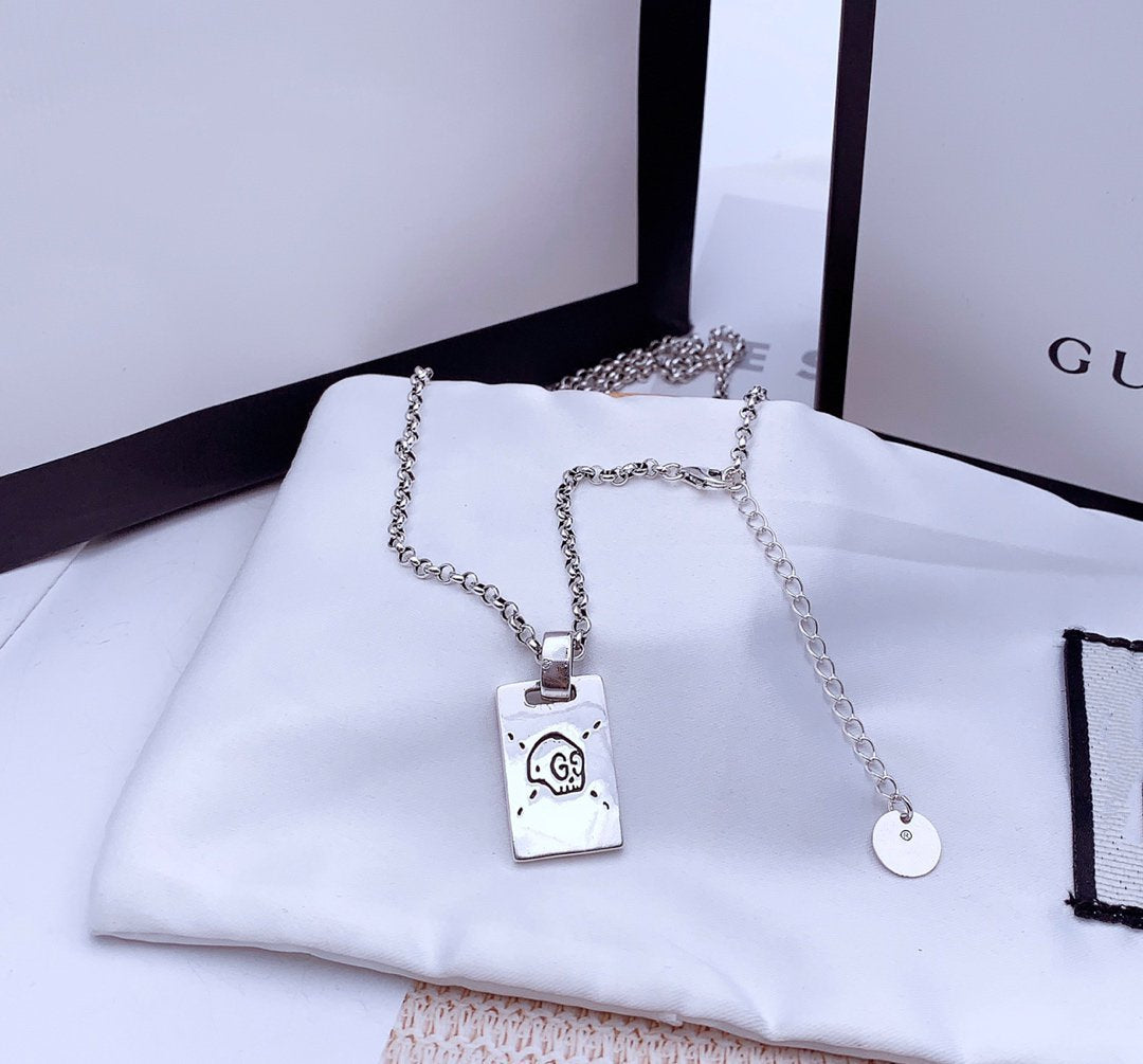 GUCCI GG GHOST STERLING SILVER SKULL NECKLACE