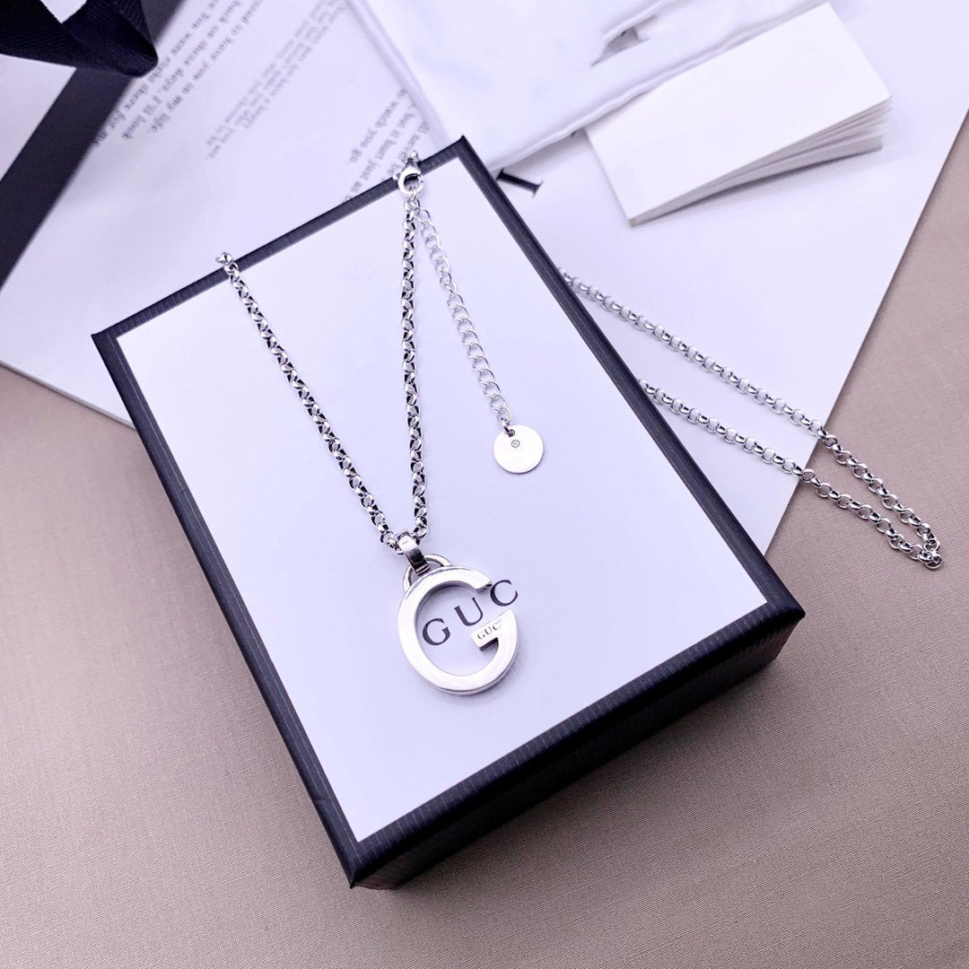 GUCCI STERLING SILVER LETTER DOUBLE G LOGO PENDANT VERSATILE NECKLACE