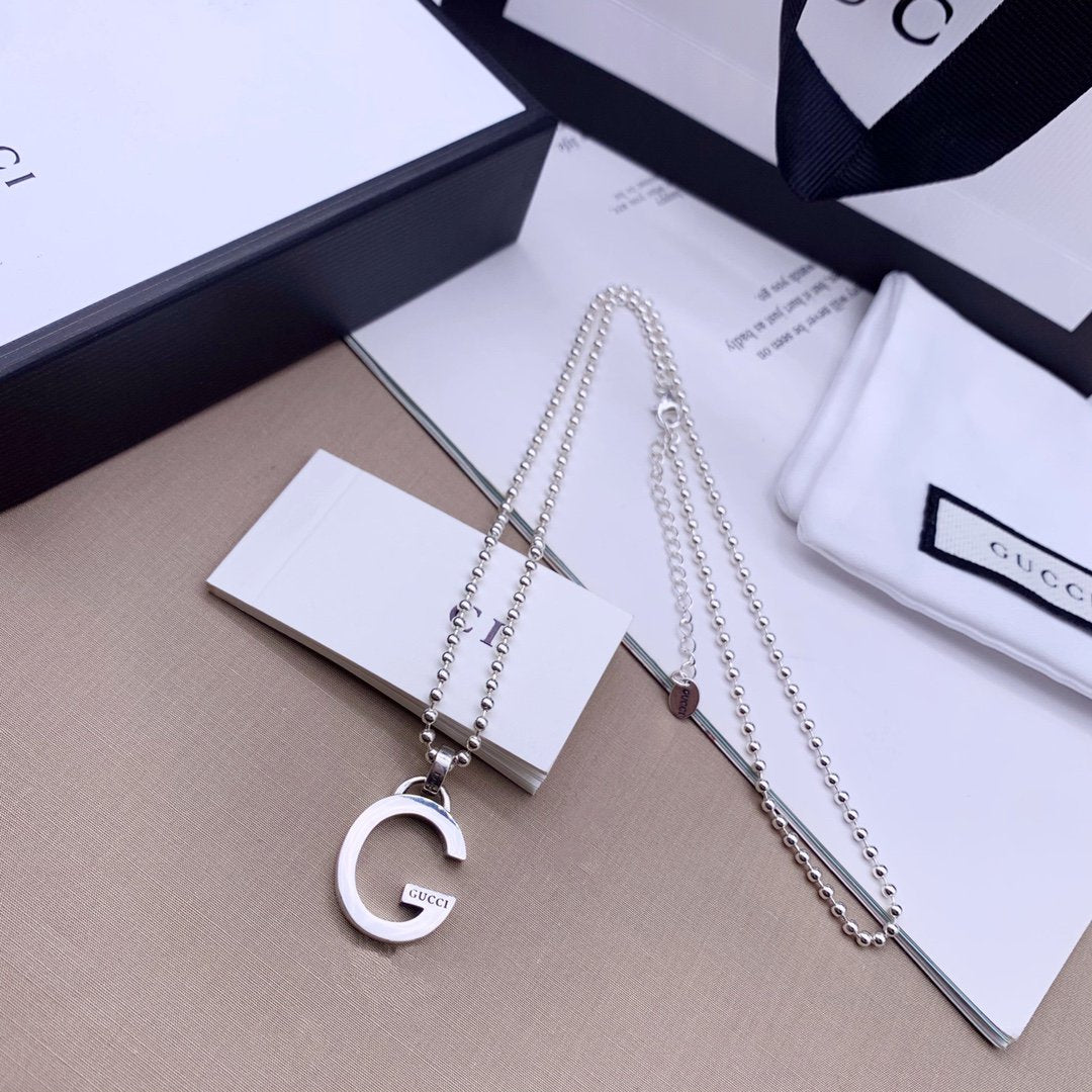 GUCCI STERLING SILVER LETTER DOUBLE G LOGO PENDANT VERSATILE NECKLACE