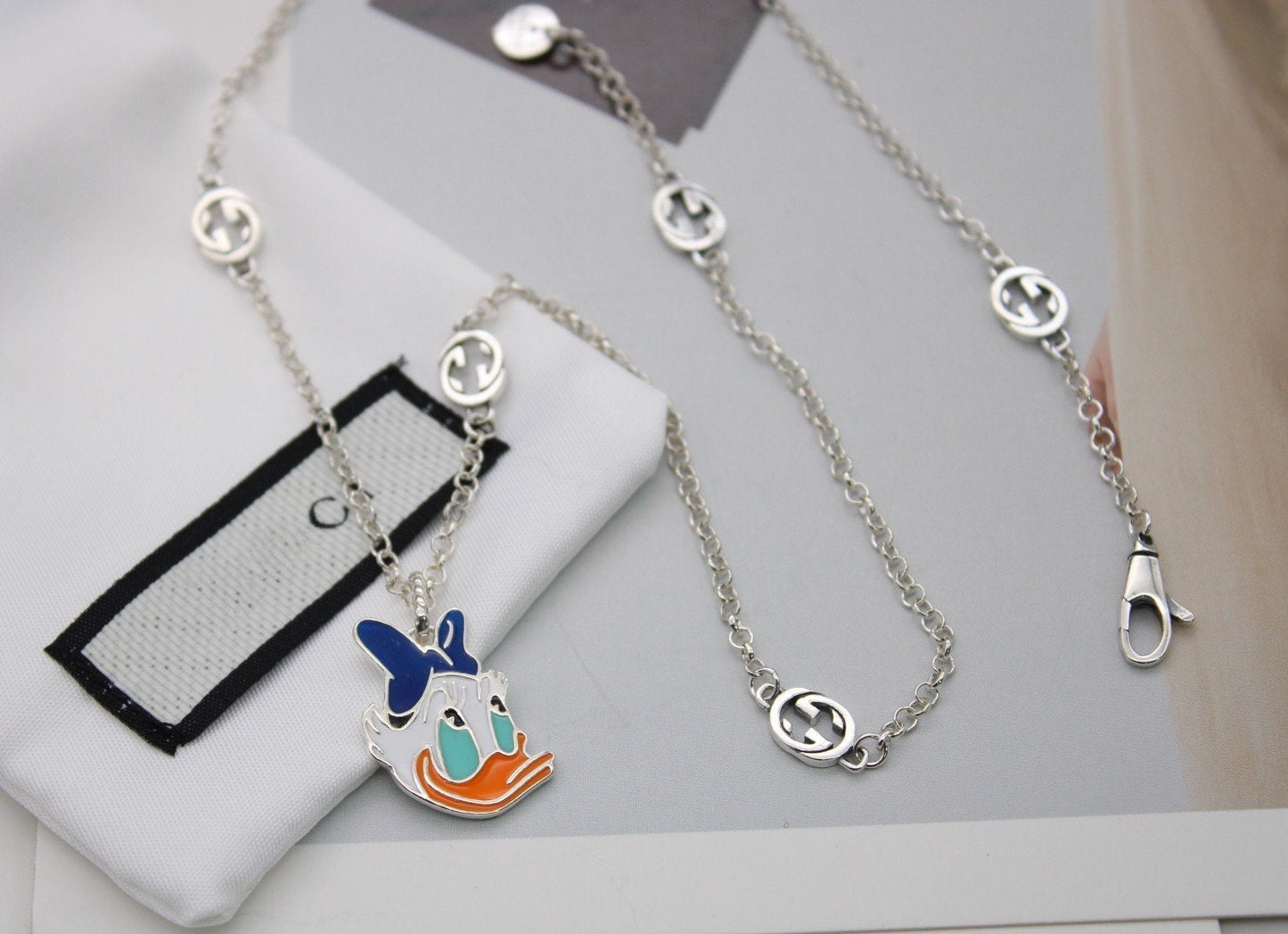 GUCCI GG DONALD DUCK DOUBLE G STERLING SILVER NECKLACE