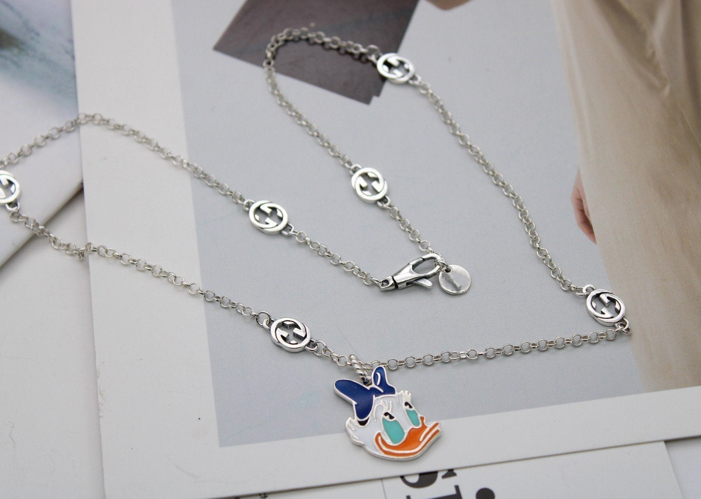 GUCCI GG DONALD DUCK DOUBLE G STERLING SILVER NECKLACE