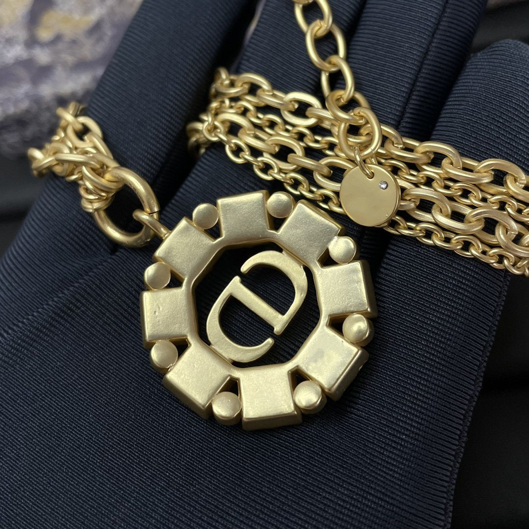 DIOR PETIT CD NECKLACE GOLD-FINISH METAL WITH WHITE AND SILVER
