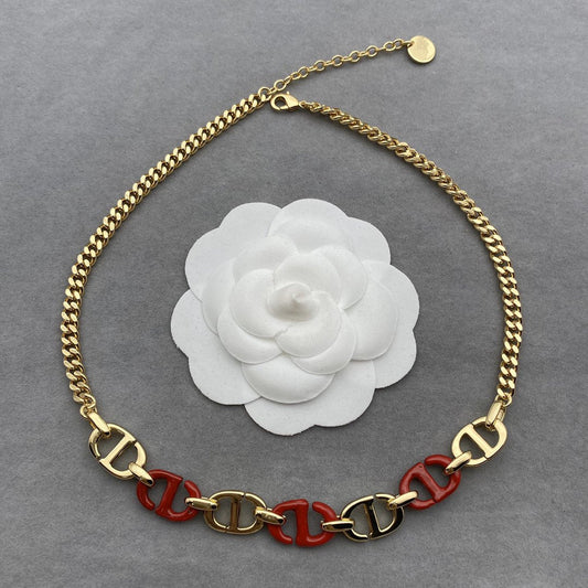 DIOR WOMEN CD NAVY NECKLACE GOLD-FINISH METAL