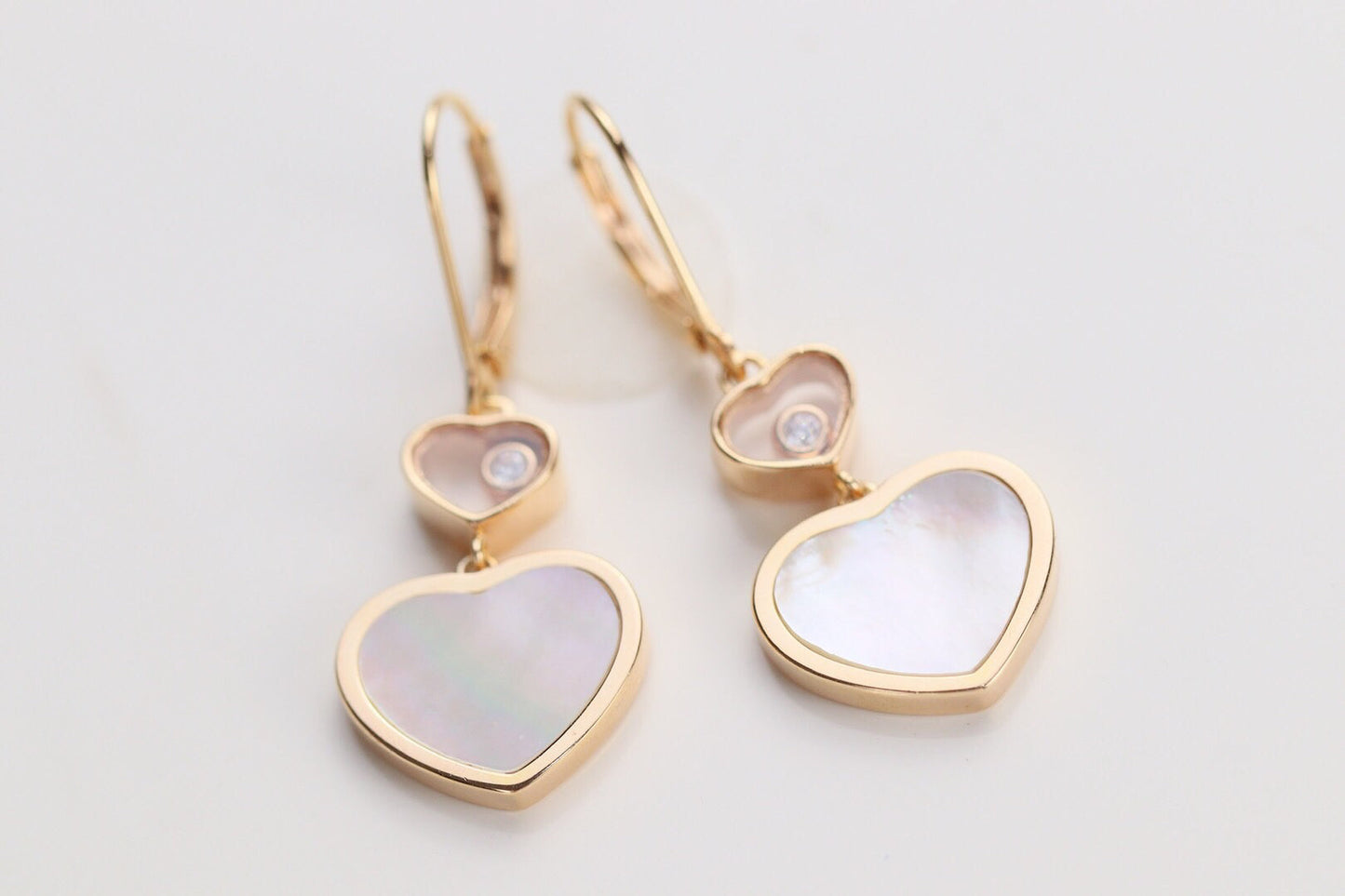 CHOPARD HAPPY HEART EARRINGS MOP PINK GOLD DIAMOND