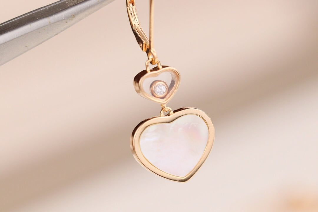 CHOPARD HAPPY HEART EARRINGS MOP PINK GOLD DIAMOND