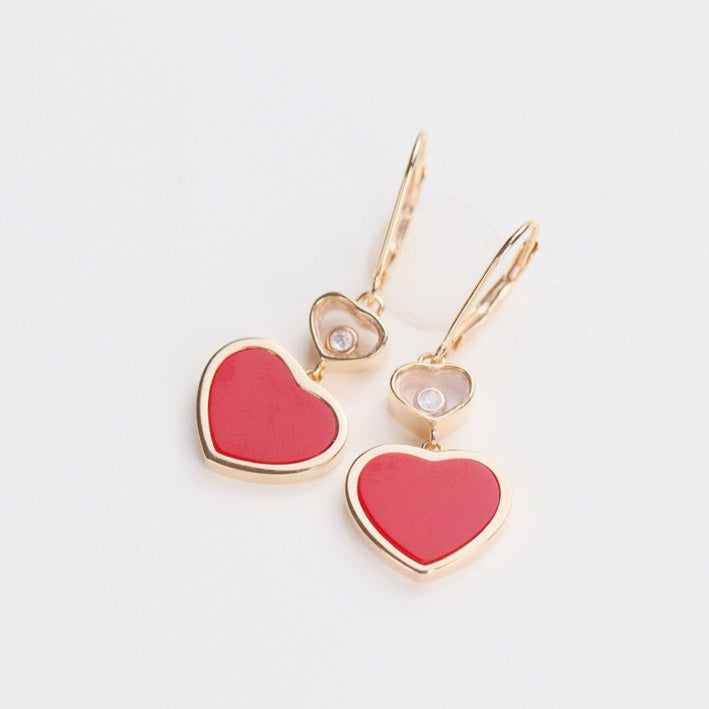 CHOPARD HAPPY HEART EARRINGS CARNELIAN PINK GOLD DIAMOND