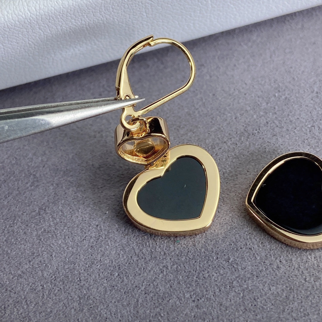 CHOPARD HAPPY HEART EARRINGS ONYX PINK GOLD DIAMOND