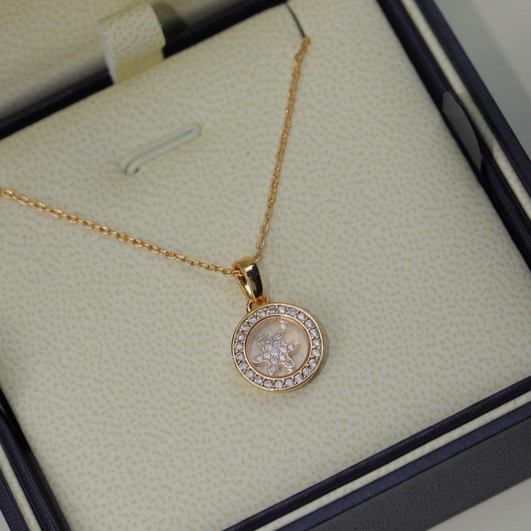 CHOPARD HAPPY HEART PEDANT DIAMOND PINK GOLD NECKLACE