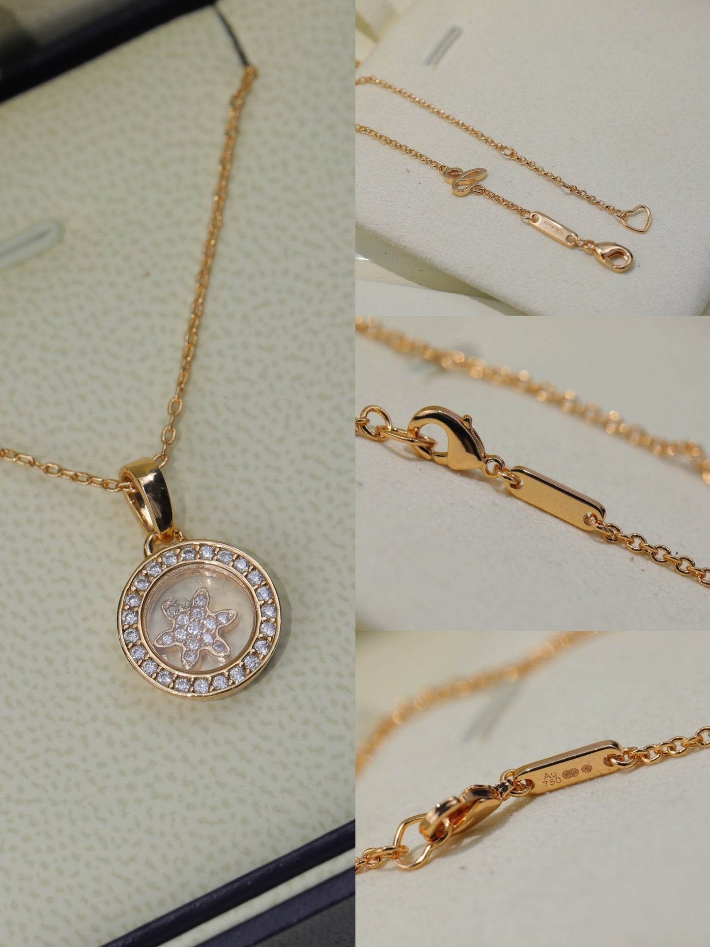 CHOPARD HAPPY HEART PEDANT DIAMOND PINK GOLD NECKLACE