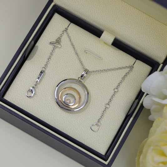 CHOPARD HAPPY HEART NECKLACE TRIPLE RING SILVER 1 DIAMOND