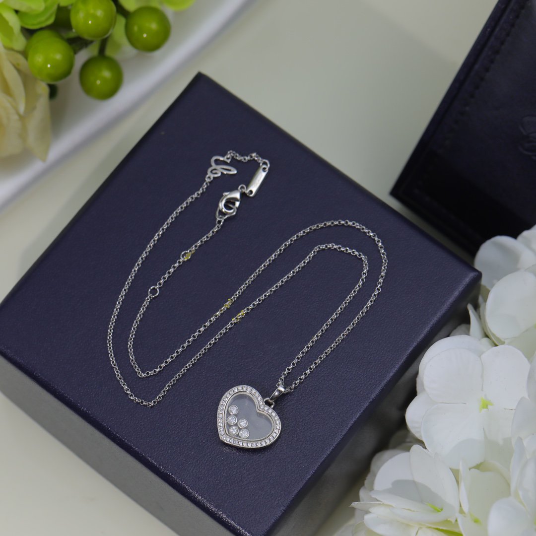 CHOPARD HAPPY HEART WHITE MOP NECKLACE SILVER DIAMOND