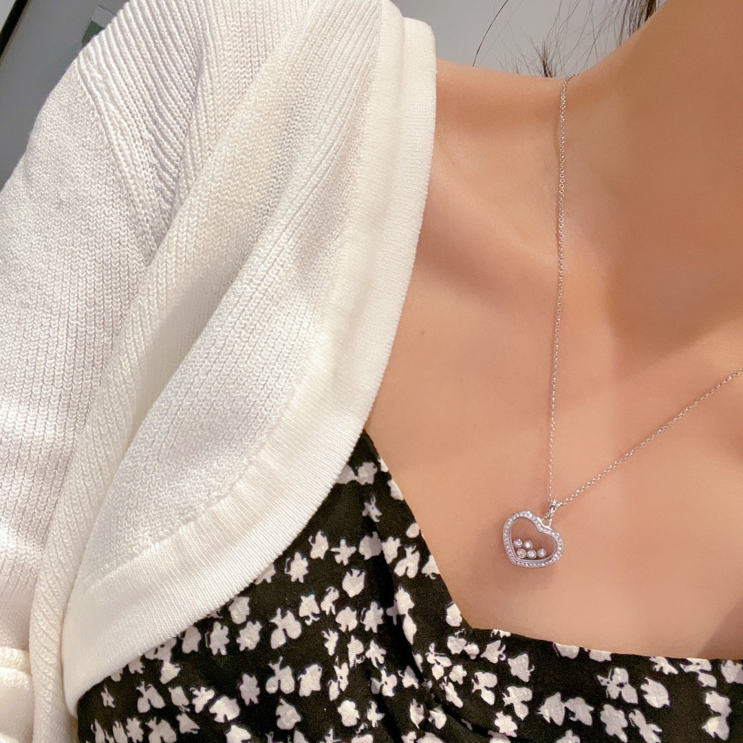 CHOPARD HAPPY HEART WHITE MOP NECKLACE SILVER DIAMOND