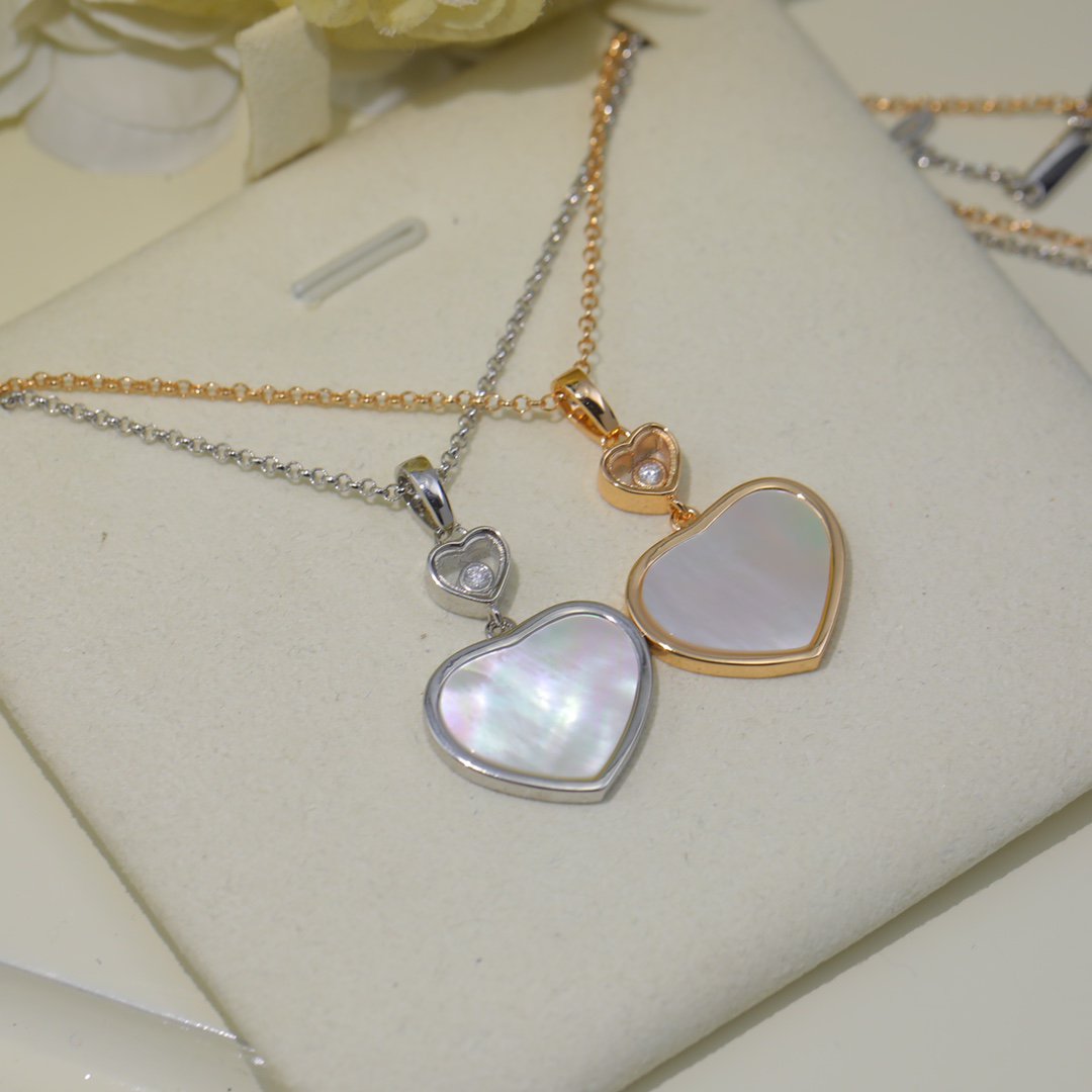 CHOPARD HAPPY HEART WHITE MOP NECKLACE SILVER DIAMOND