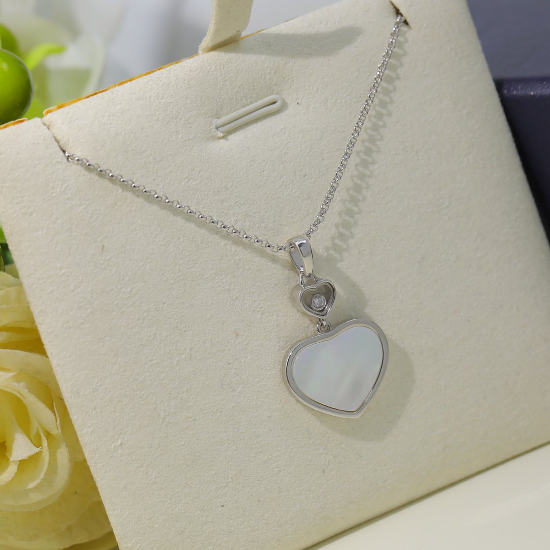 CHOPARD HAPPY HEART WHITE MOP NECKLACE SILVER DIAMOND