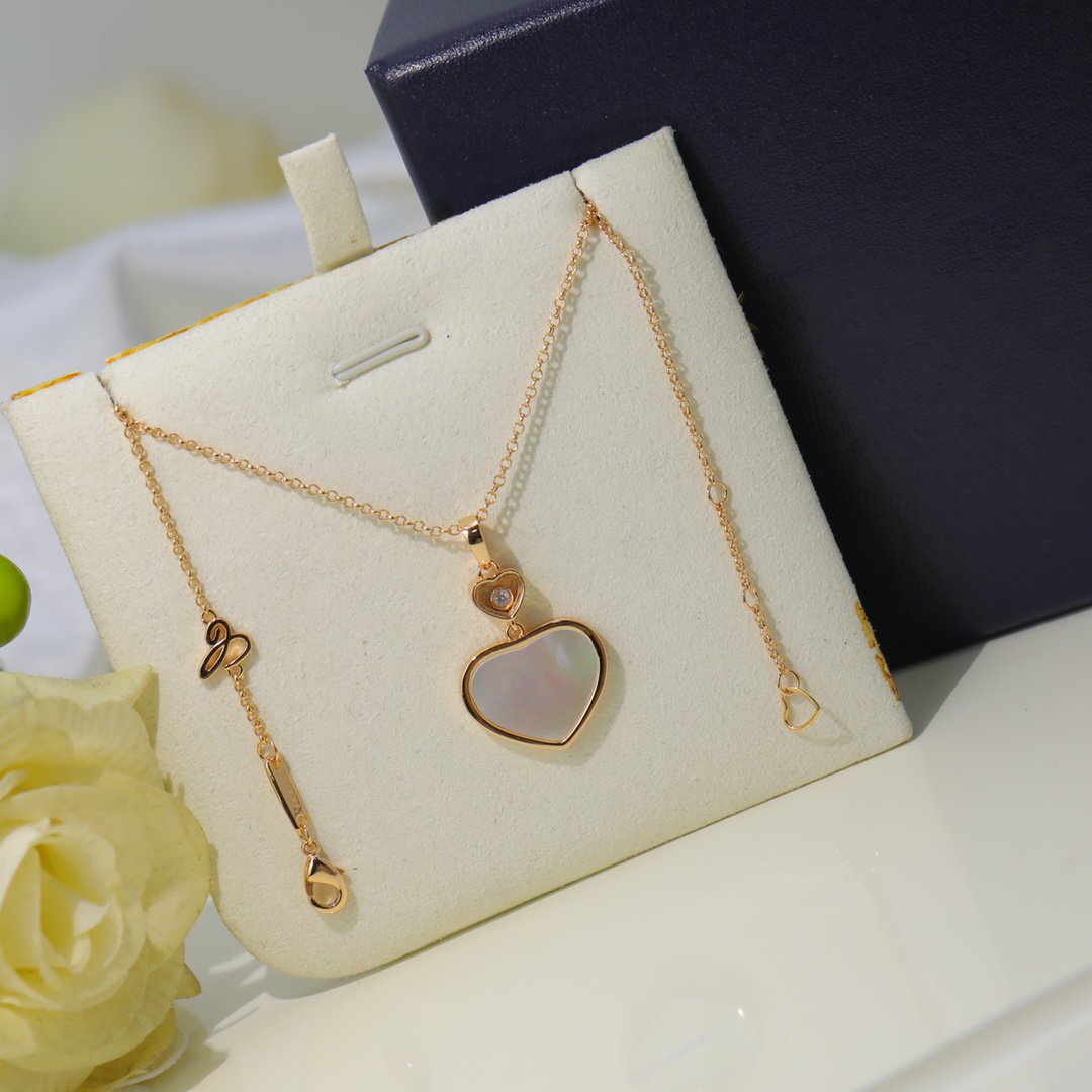 CHOPARD HAPPY HEART WHITE MOP NECKLACE PINK GOLD DIAMOND