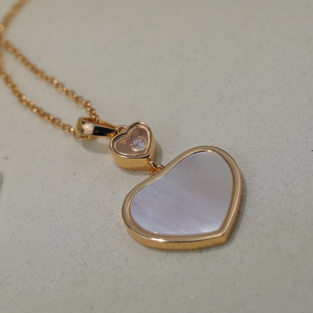 CHOPARD HAPPY HEART WHITE MOP NECKLACE PINK GOLD DIAMOND