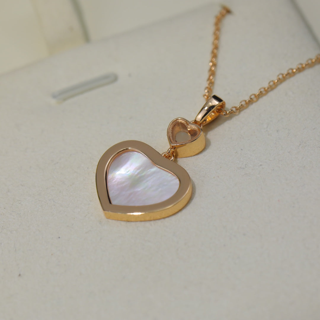 CHOPARD HAPPY HEART WHITE MOP NECKLACE PINK GOLD DIAMOND