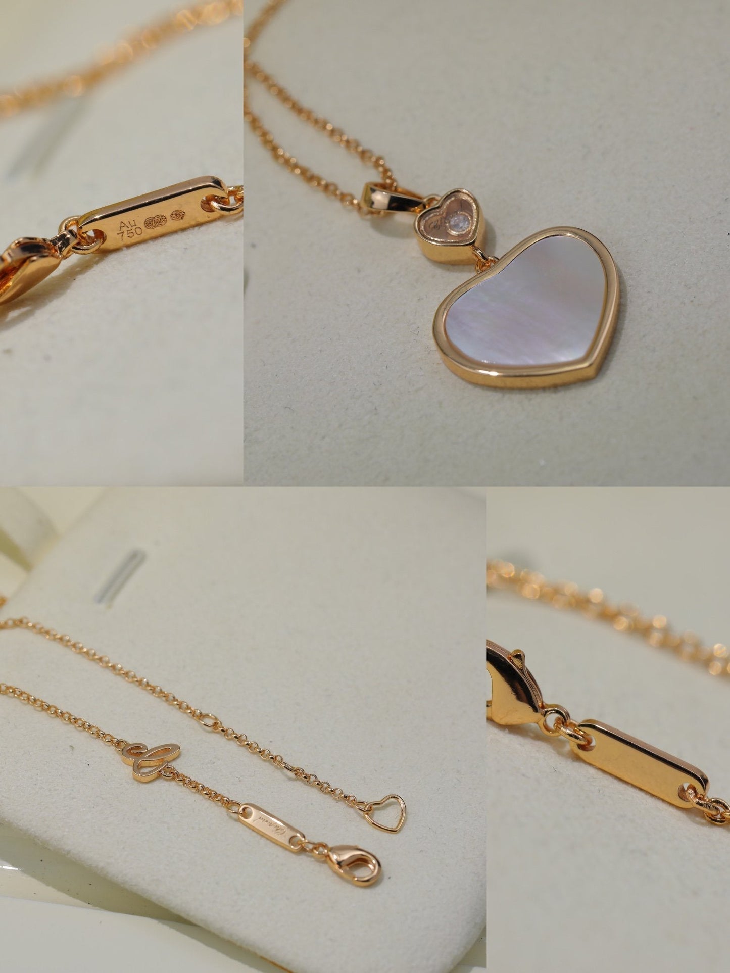 CHOPARD HAPPY HEART WHITE MOP NECKLACE PINK GOLD DIAMOND