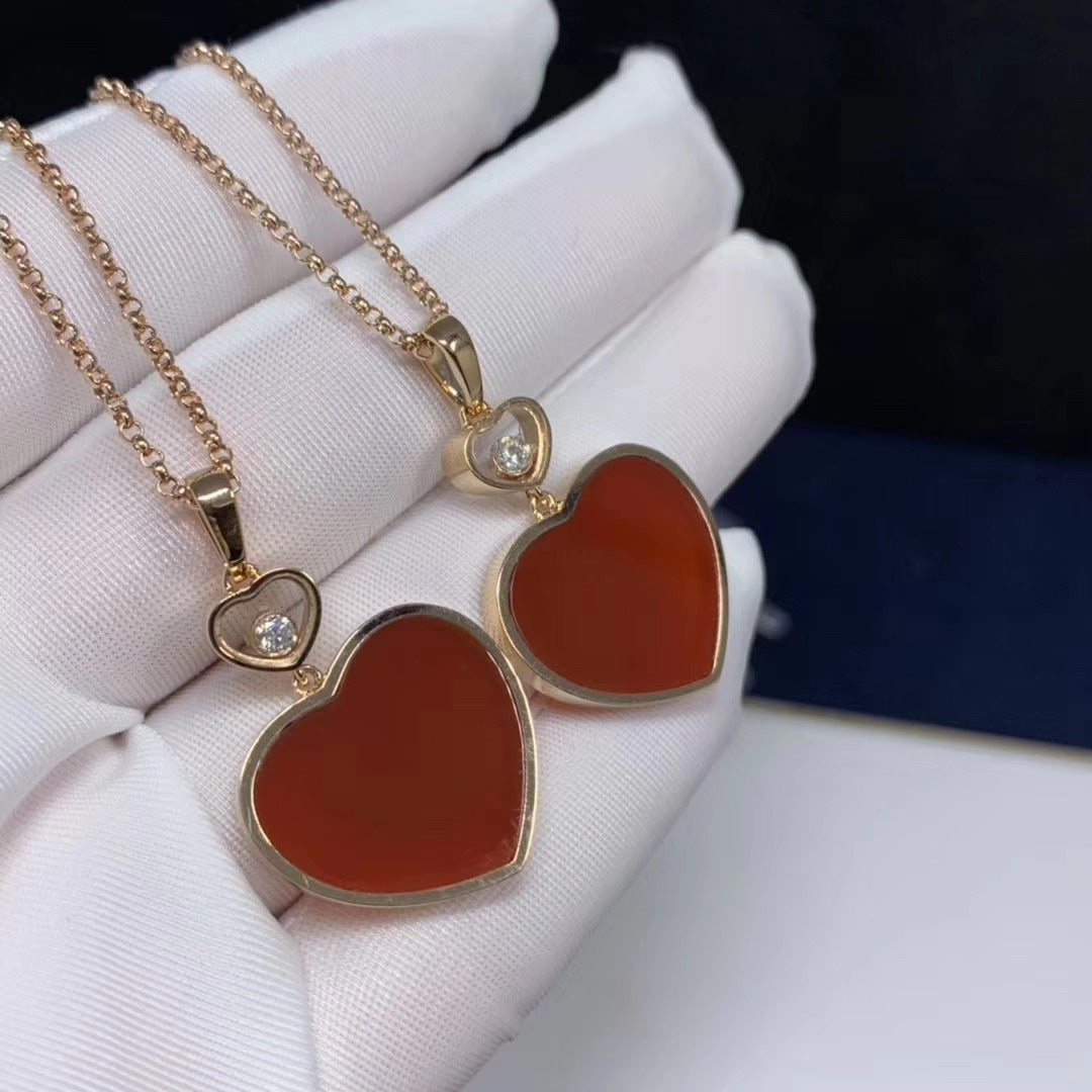 CHOPARD HAPPY HEART CARNELIAN NECKLACE PINK GOLD DIAMOND