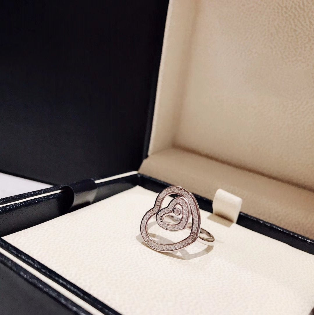 CHOPARD DOUBLE HEART SILVER DIAMOND RING