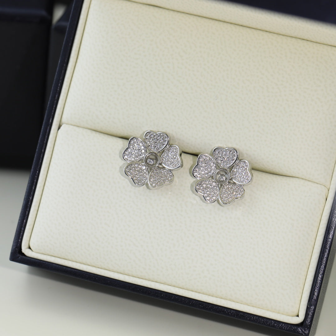 CHOPARD HAPPY HEART SILVER DIAMOND EARRINGS