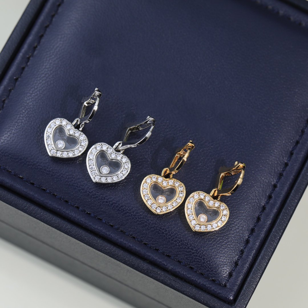 CHOPARD HAPPY HEART PINK GOLD EARRINGS DIAMOND