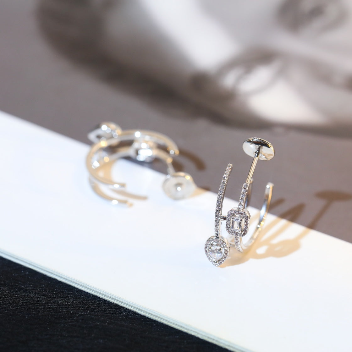 MESSIKA CREOLES MY TWIN 2 RANGS SILVER DIAMOND EARRINGS