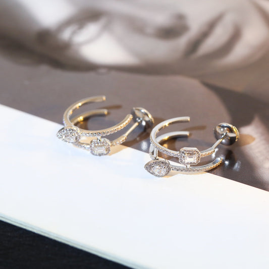 MESSIKA CREOLES MY TWIN 2 RANGS SILVER DIAMOND EARRINGS