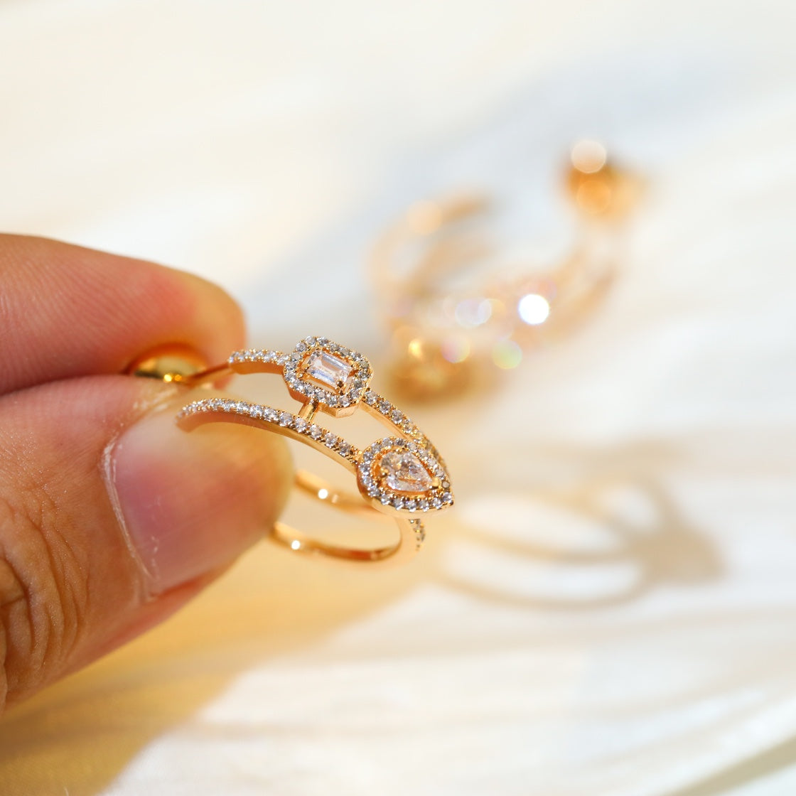 MESSIKA CREOLES MY TWIN 2 RANGS SILVER DIAMOND EARRINGS