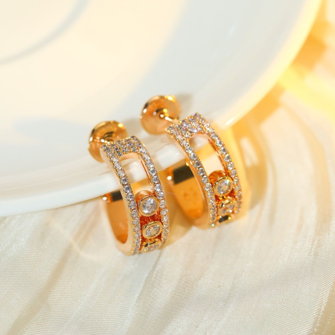 MESSIKA CREOLES MOVE PAVED PINK GOLD DIAMOND EARRINGS